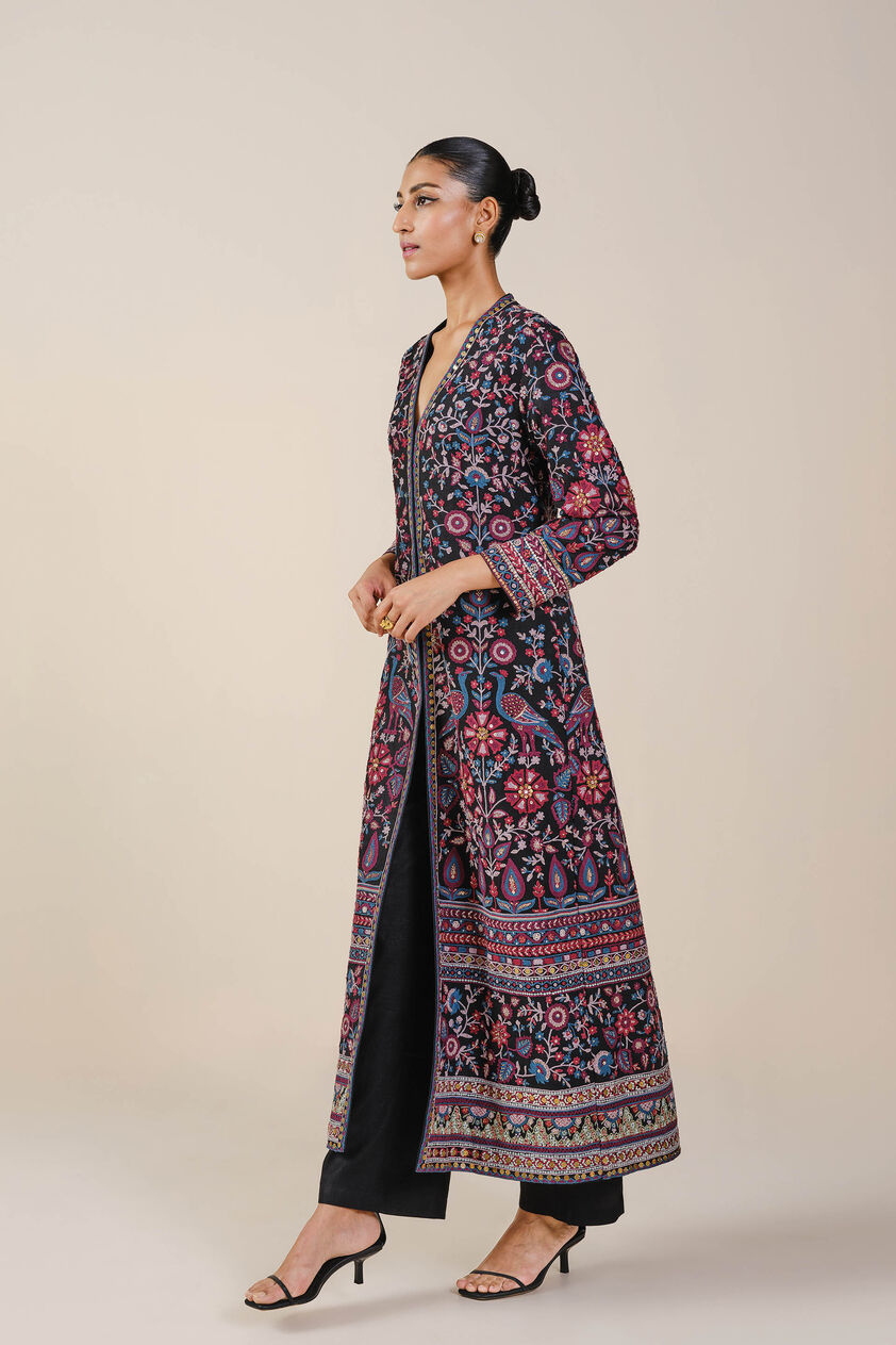 Starlit Serenade SEWA Hand-embroidered Silk Jacket Set - Black, Black, image 2